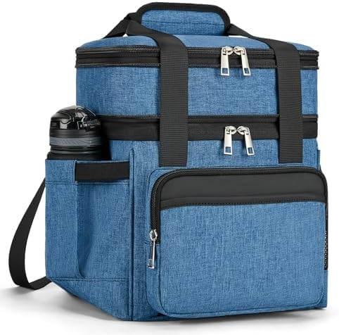 Insulated Lunch Bag & Lunch Box for Men - Double Deck Reusable Lunch Bag for Women Tote Cooler Bag Leakproof Soft Expandable - Large Lunchbox for Work/Adult/Picnic/Outdoor (Blue，15L)