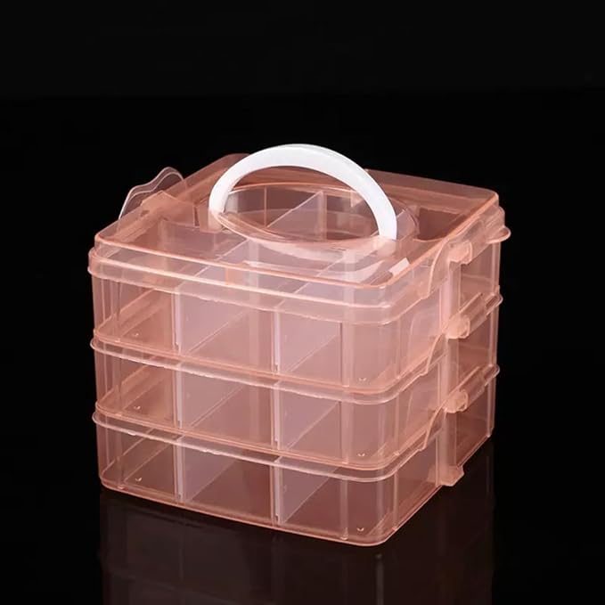 3-Tier Hair Accessories Storage Box, Clear Plastic Organizer with Handle, 5.9 x 5.9 x 5.1 in (Orange, 5.9 x 5.9 x 5.1 in)