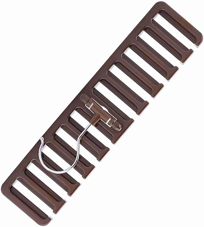 10 Slot Tie Belt Scarf Rack Organizer Sturdy Plastic Closet Wardrobe Space Saver Multifunctional Rotating Hanger for Ties Belts Scarves Accessories Black Brown Beige 30.5 x 7.3 x (Brown)