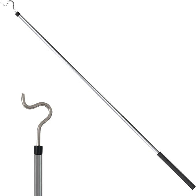 Clothes Hook Pole, Clothes Hanger Reaching Hook for Hanging Clothes Light and Plants Extendable from 35" to 50" Made of Stainless Steel Tube with Sponge Handle (50inch)