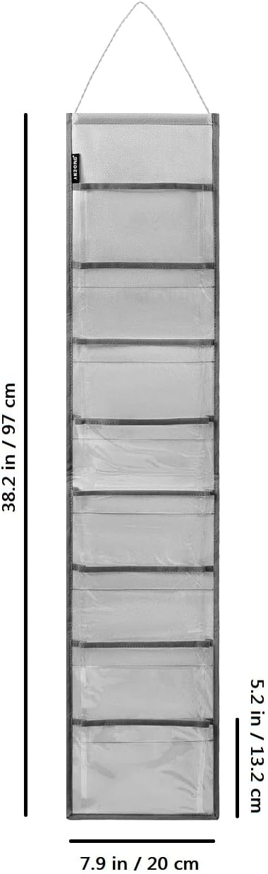 Wall Hanging Headband Organizer Ribbon Hair Hoops Storage Hairbands Hair Accessory Holder with Clear Pockets (GREY-8 POCKETS)