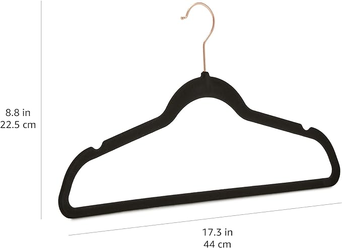 Amazon Basics Slim Velvet Non-Slip Space Saving Suit Clothes Hangers for Closet Organization, Black/Rose Gold, 50-Pack
