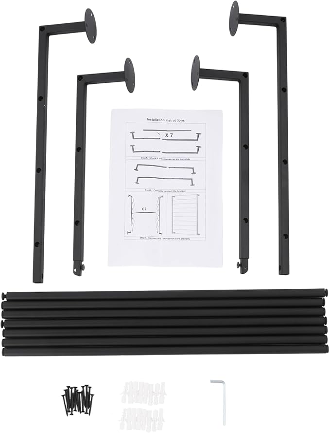 Wall Mounted Scarf Rack, 7-Tier Scarf and Tie Display Rack, Black Hijab Hanger, Metal Wrapping Paper Storage Organizer for Accessory Stores, Bedrooms, Bathrooms