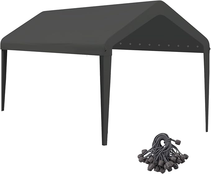 Canopy Replacement Cover, Carport Replacement Canopy Top Cover for 10' x 20' Frame, 800D Heavy Duty Waterproof & UV Protected Car Canopy with Ball Bungees (Frame is not Included) (Dark Gray)