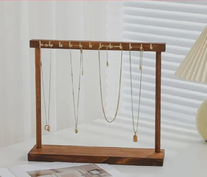 Wooden Jewelry Display Stand, Necklace Holder Organizer, 11.8 x 10 x 3 inches, Brown