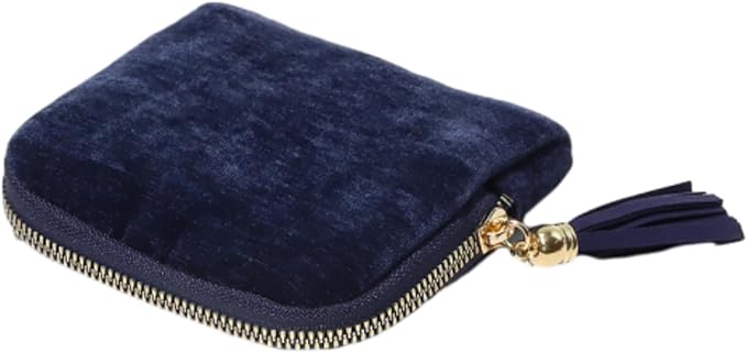 Jewelry Zippered Pocket Case Travel Jewelry Bag Portable Organizer, Dustproof Storage Bag with Tassels and Zipper (Dark Blue)