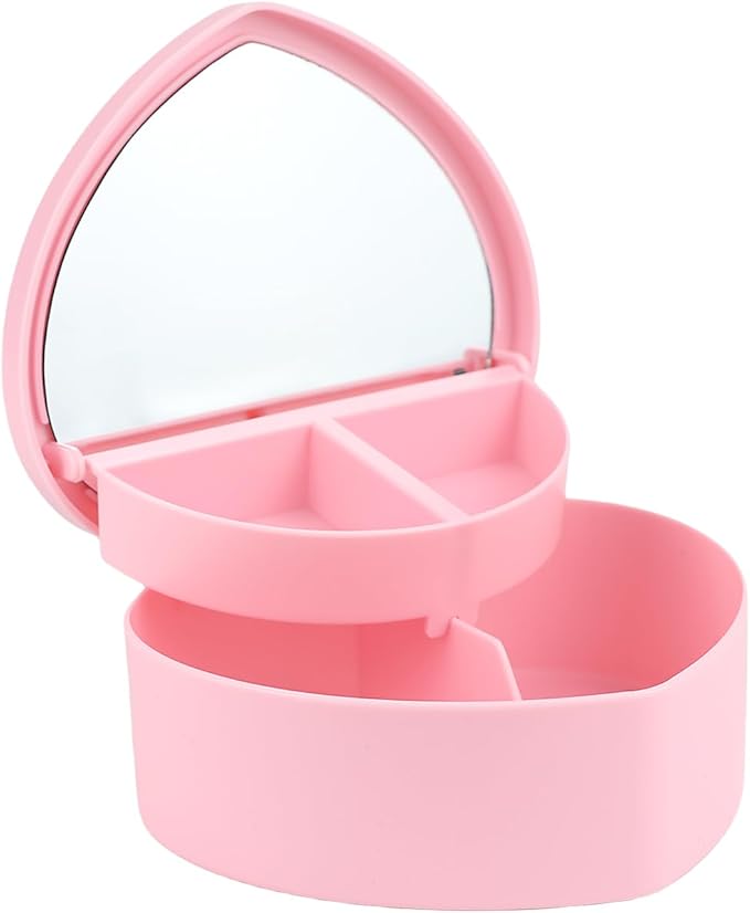 Heart Shaped Jewellery Box, Jewellery Organiser with Cosmetic Mirror, Jewellery Display Box for Girls＆Women