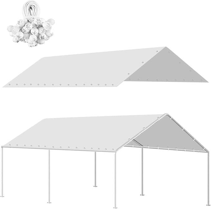 10x20Ft Carport Replacement Canopy Cover, Heavy Duty Waterproof Garage Top Shelter Cover Car Canopy with Ball Bungees(Frame Not Include)