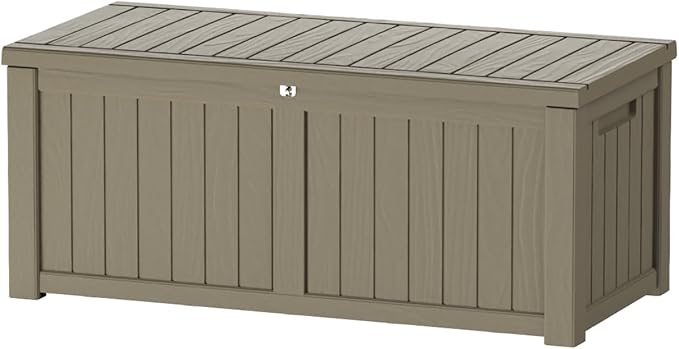 Outdoor Storage Box 150GAL Waterproof Resin Deck Box,UV-Resistant Lockable Package Delivery Bin for Garden Tools,Large Patio Outside Cushions,Pool Accessories Supplies,Chest,Furniture,Grey