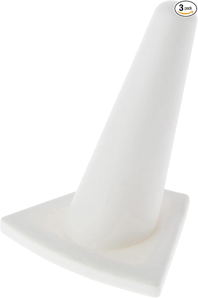 Plymor White Rubber Ring Finger Display, Single on Triangular Base, 2" W x 1.625" D x 2.125" H (Pack of 3)