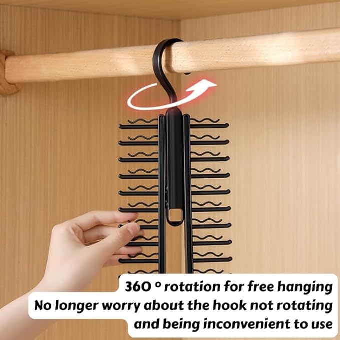 20-Hook Tie and Belt Organizer Rack – Rotating Closet Hanger for Ties, Belts, Scarves – Space-Saving Multi-Functional Closet Storage Rack for Home Use
