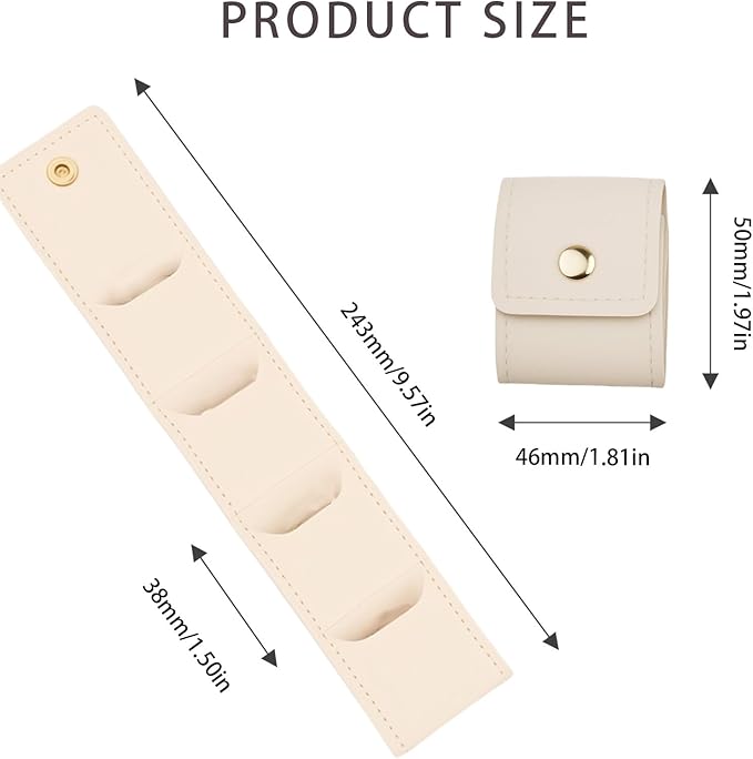 Heran 3pcs Mini Travel Jewelry Bag Set, Foldable Portable Organizer and Microfiber Pouch, Compact Leather Storage Roll Case for Earrings Rings Necklaces (Beige,Pink and Gray)