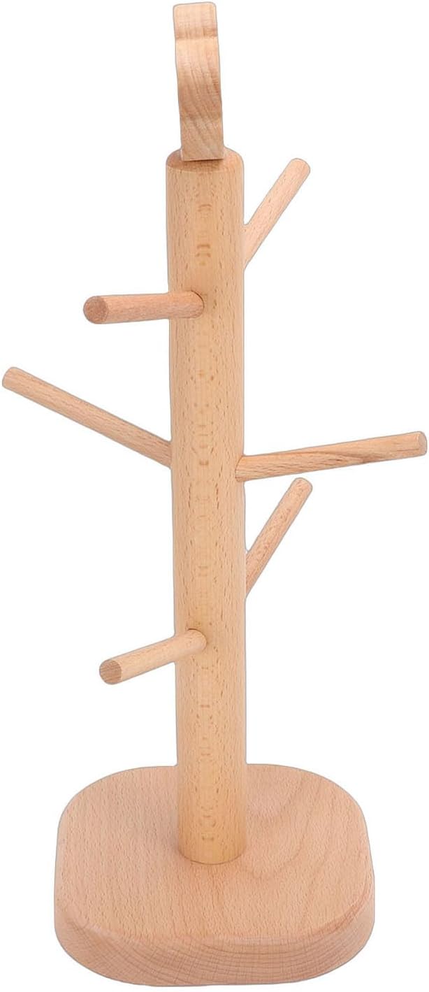 Wooden Hair Tie Holder, 6 Prongs Beechwood Hair Accessories Organizer with Clean Lines, for Desk Storage and Boutique Display