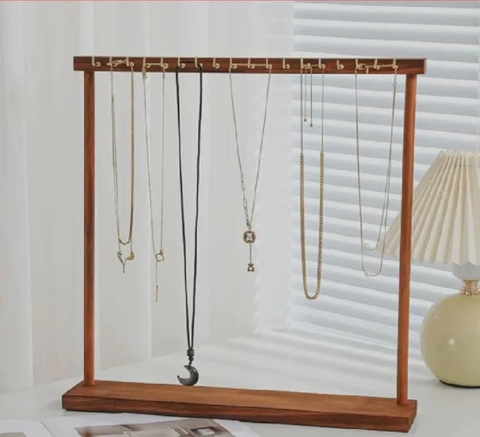 Wooden Jewelry Display Stand, Necklace Holder Organizer, 11.8 x 10 x 3 inches, Brown