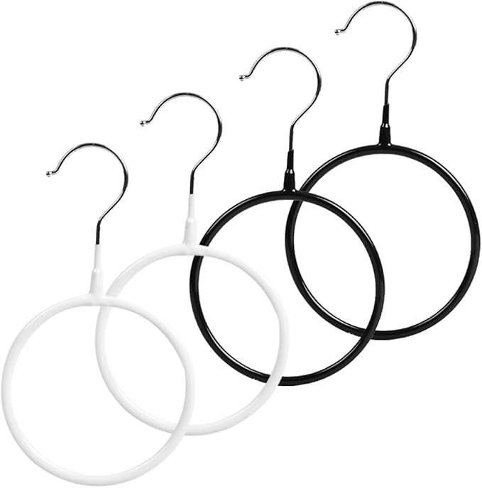 Homoyoyo 4pcs Scarf Organizer Ring Hangers, Compact Coated Metal Scarves and Belt Holder Rack for Closet Storage, Heavy-Duty Round Accessory Organizer for Women’s Wardrobe