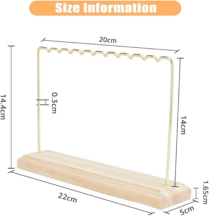 1-Tier Wood Earring Display Stand 8.66x1.97x5.67 Inch Long-Lasting Plated Metal Hanging Bar Stand with Iron Findings Golden Display Stands for Bracelet Necklace Earrings