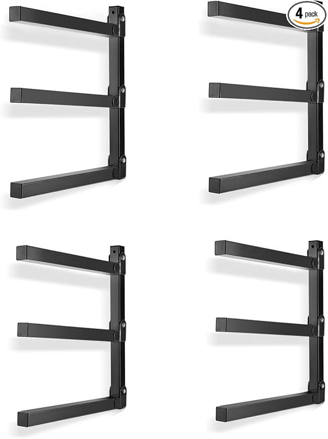 Ultrawall Wall Mount Wood Organizer and Lumber Storage Metal Rack for Shed, Workshop, Garage with 3-Level (Black-4 Pack)