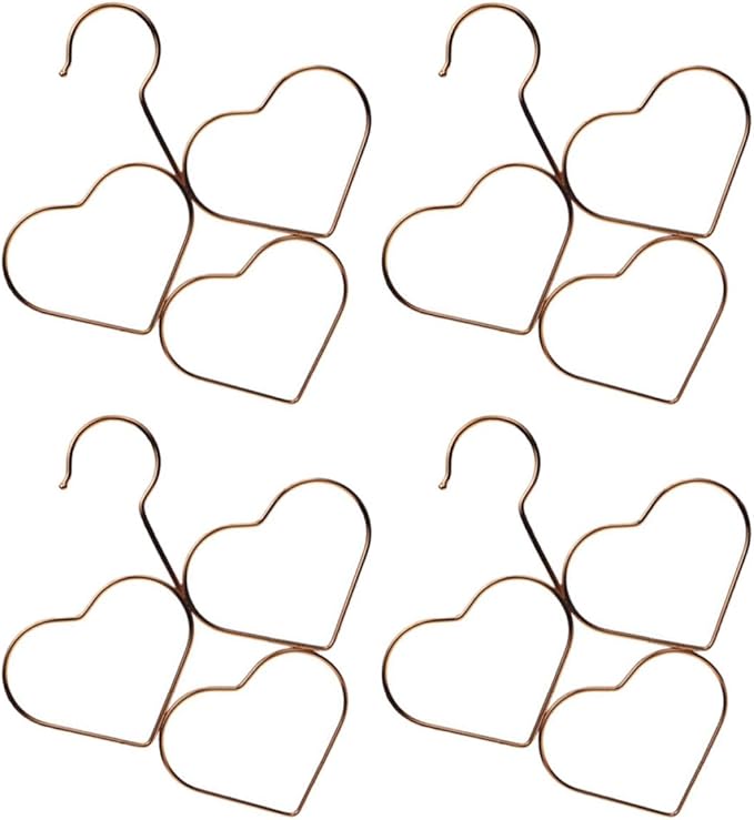 4pcs Rose Gold Heart Shape Scarf Hangers Metal Non-Slip Closet Organizer for Shawls Neckties Space Saving Accessory Storage