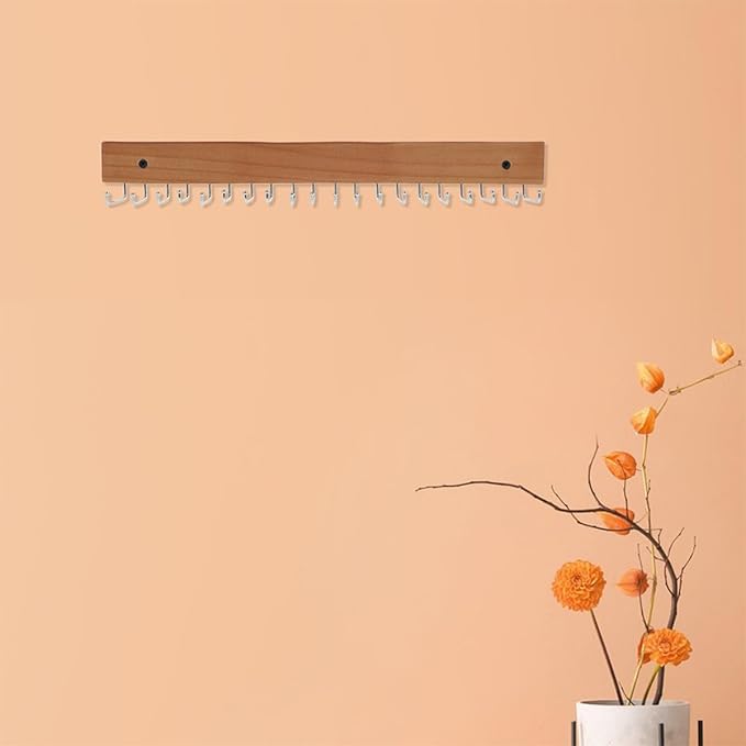 Lurrose 2Pcs Wooden Tie Hanger and Wall Mount Belt Organizer with 20 Rotatable Hooks, Necktie Storage Rack for Men’S Closet and Entryway, Space-Saving Accessory Organizer