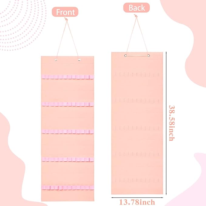 Tudomro Hanging Headband Holder for Girls Felt Hair Accessories Organizer with 60 Elastic Bands Bow Hanger for Girls Hair Bows Without Headbands(Plain Style,Pink)