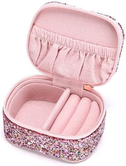 Jinglong Glitter and Sequin Mini Jewelry Box, Portable and Compact, Large Capacity Jewelry Storage Box, Dustproof Travel Jewelry Organizer