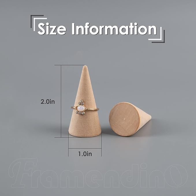 Framendino, 10 Pack Natural Wood Cone Ring HolderJewelry Display Stand Organizer DIY Craft Wooden (Vertical Shaped)