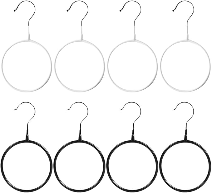 PRETYZOOM 8pcs Metal Scarf Hanger Organizer Rings with Plastic Coating, Black and White Small Size Hooks for Closet Scarf Storage, Space-Saving Accessory Organizer for Shawls, Neckties,