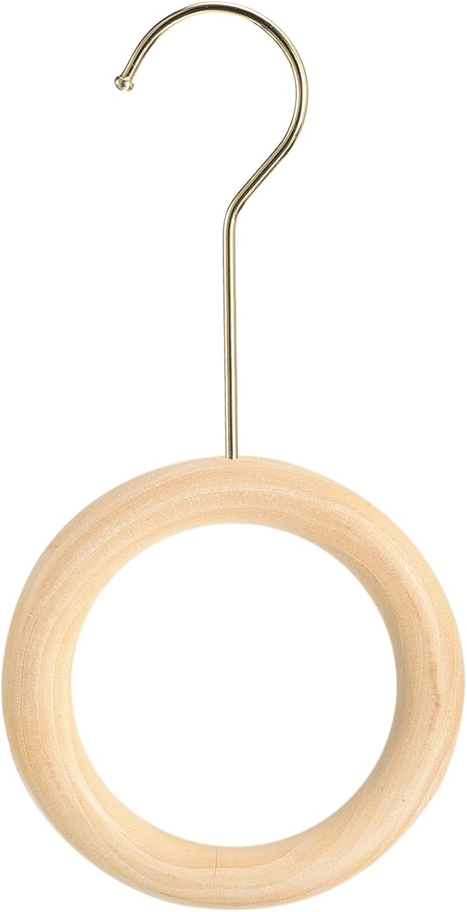 uxcell 4 Inch Scarf Ring Hanger, Scarf Organizer Holder Wooden Circle Rings Hanging Hook for Belt Tie Scarf, 15cm Length Hook (Gold)
