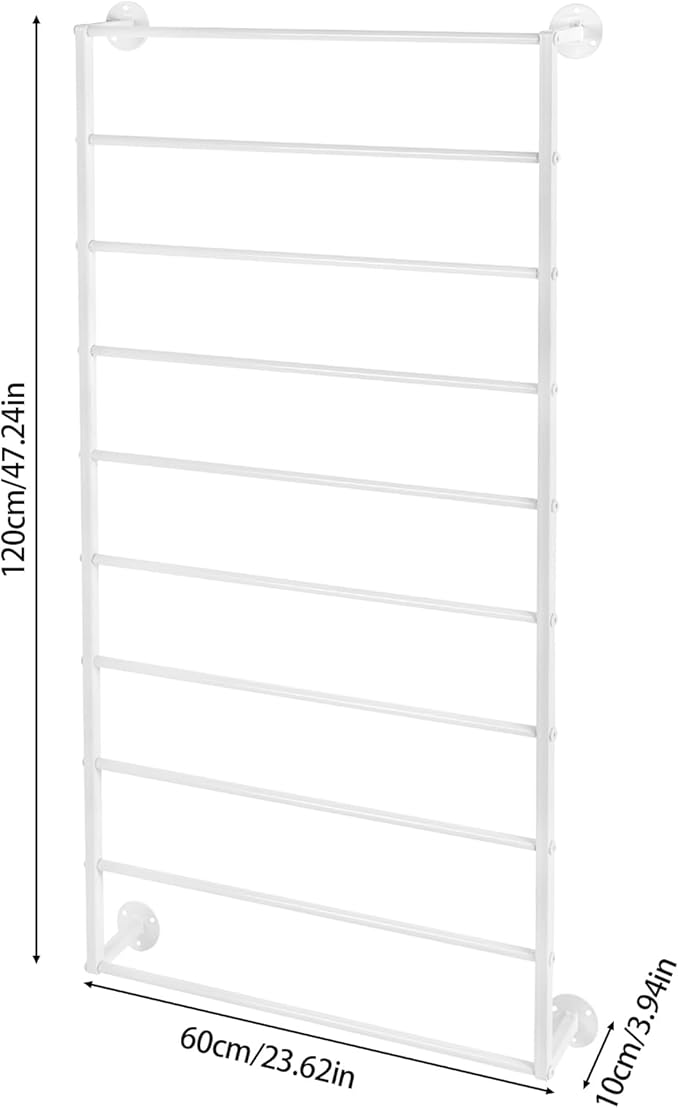 10-Tier Wall Mounted Scarf Rack, Tie & Scarf Holder, Towel Storage Rack, White, Iron, Baking Paint, Coating