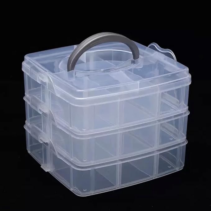 3-Tier Hair Accessories Storage Box, Clear Plastic Organizer with Handle, 5.9 x 5.9 x 5.1 in (Transparent, 5.9 x 5.9 x 5.1 in)