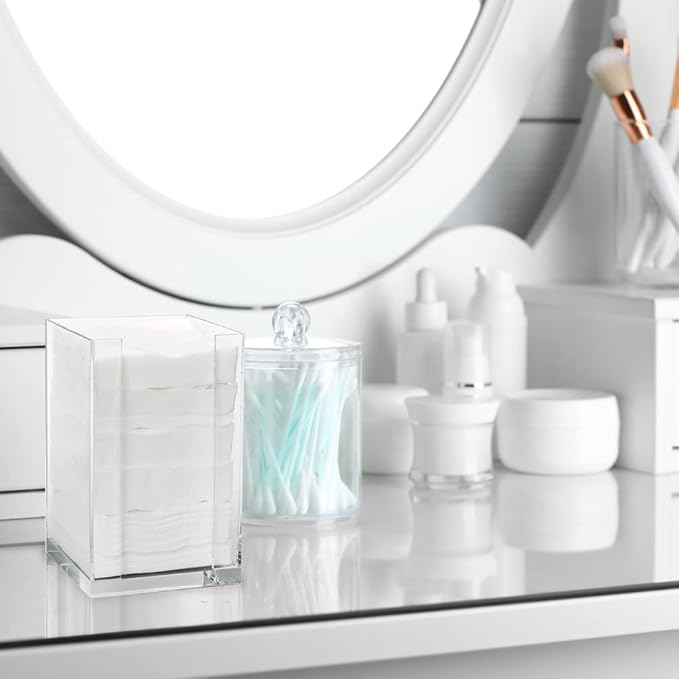 ForPro Square Pad Dispenser - Clear, Acrylic, Open Sides and Top Dispenser - Fits 4” x 4” Cotton Pads - 7” H x 4.25” W x 4.25” L (Pack of 2)