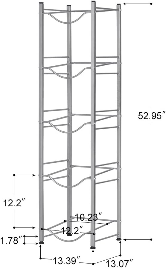 LIANTRAL 5-Tier Water Cooler Jug Rack, 5 Gallon Bottle Storage, Detachable Heavy Duty Holder for Home, Office (Silver)