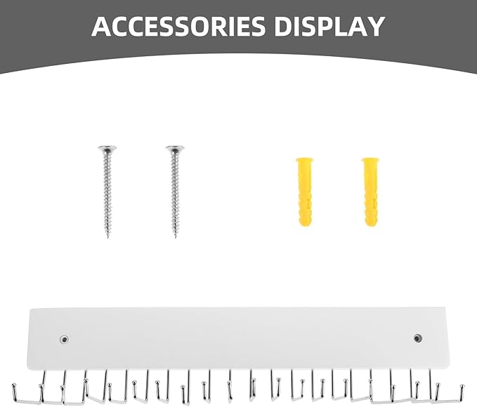 Rotating Tie Rack and Strap Hanger Wall-Mounted Organizer for Closet and Entryway, White Beech Material Strap Storage Rack with Hooks, Space-Saving Accessory Organizer for Home