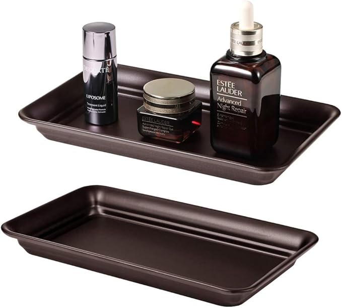 Vintage Farmhouse Decor Metal Vanity Tray(1 Pack),Countertop Guest Hand Towel Storage Organizer Tray Dispenser, Sturdy Holder for Perfume, Cosmetics, Jewelry, Makeup Bathroom Organizer (Bronze)