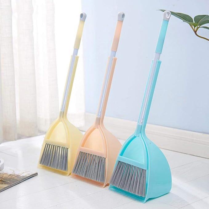 Mini Broom with Dustpan for Kids,Little Housekeeping Helper Set (Light Orange)