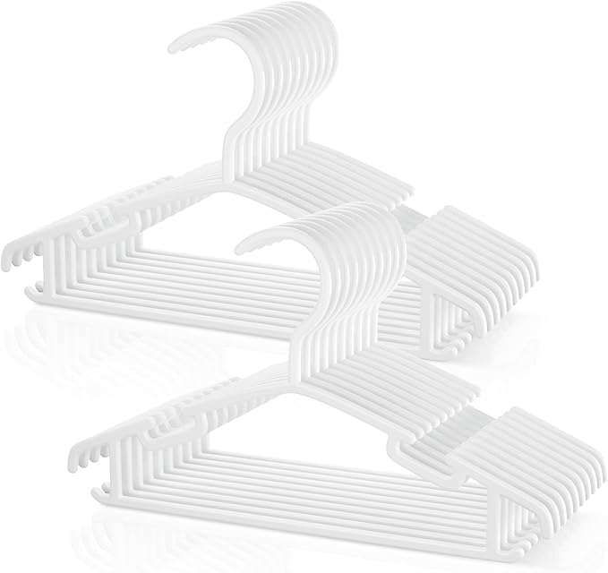 Kids Plastic Hangers, Baby Clothes Hangers for Closet 20 Packs Non-Slip Toddler Hanger for Infant Child Clothing Pants Coats Skirts (White)