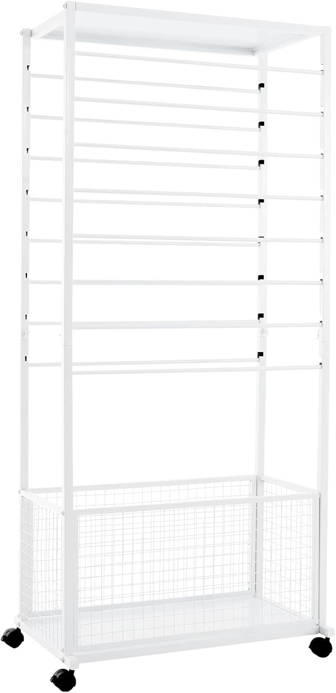 Ribbon Organizer Rack, Double Sided 16-Tier Ribbon Holder Organizer Rack, Flower Wrapping Paper Storage Stand, Scarf Tie Belt Towel Display Shelf Sewing Station Cart (White)