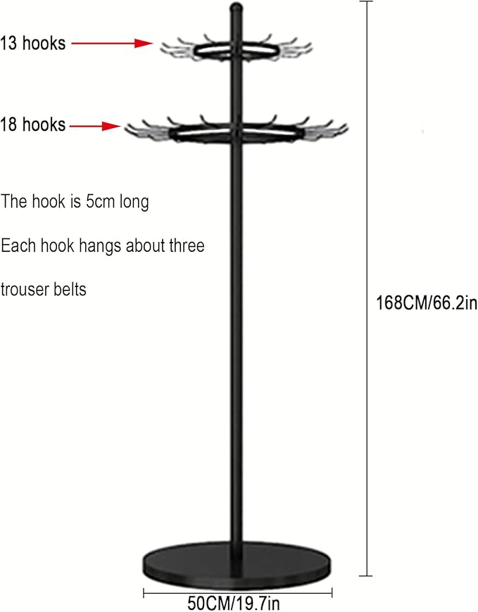 Floor Standing Belt Display, 66.2in Metal Retail Tie Rack Hanger Organizer, Scarf Stand Shawls Purse Shelf for Clothing Store Bedroom Business, Space Saving ( Color : Black , Size : 66.2X19.7IN )
