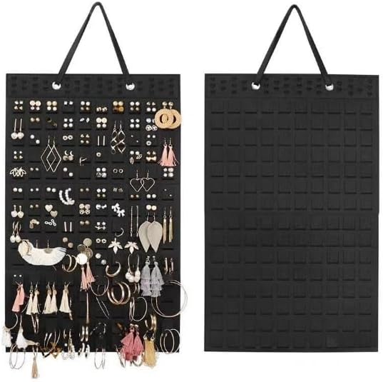 Hanging Earrings Organizer & Holder 20 Hooks, Holds Up To 300 Pairs, Compact Design, Soft Material, Earring Hanger & Display for Women & Girls,1 Pack (Black, 22.5 * 13.6 inches)