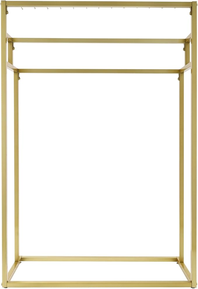 Belt Hanger, 3 Tier Freestanding Belt Display Rack with 39 Hooks, Tie Racks Belt Organizer Purse Hangers, Floor Mounted Retail Display for Belts, Ties, Scarves (Gold)
