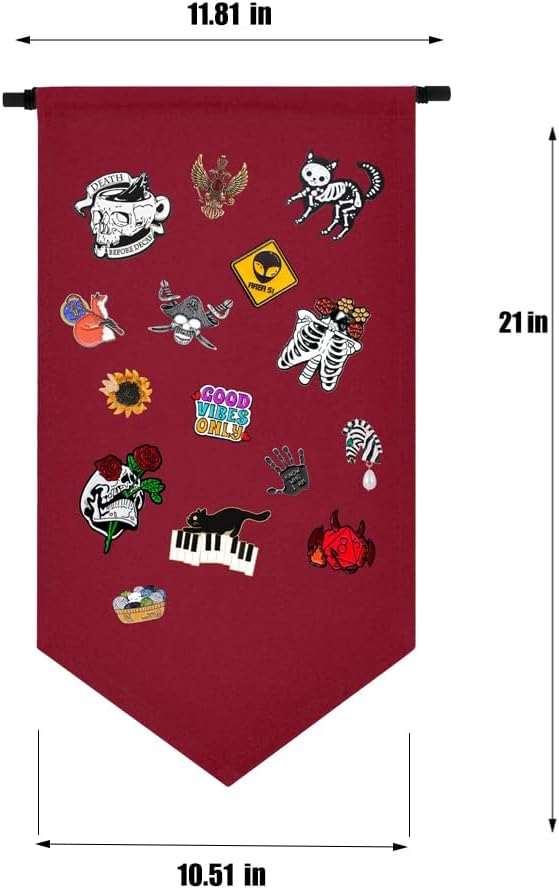 YeeMan Wall Hanging Brooch Jewelry Storage Case Canvas Display Stand Enamel Pin Display Banner Holder Earrings Necklace Glitter Pin Collection Organizer (Christmas Red)