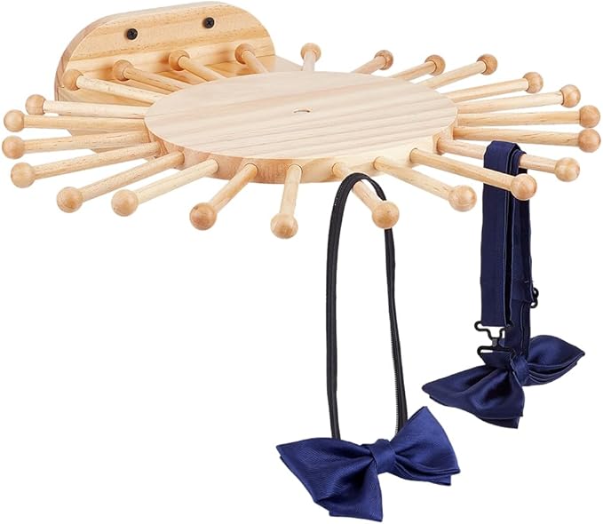 PH PandaHall Wooden Tie Rack 24 Hooks Wall Mounted Belt Organizer Revolving Ties Holder Display Scarf Hanger Rack Necktie Display Stand for Men Women Closet Bedroom Store Storage Belt Organization