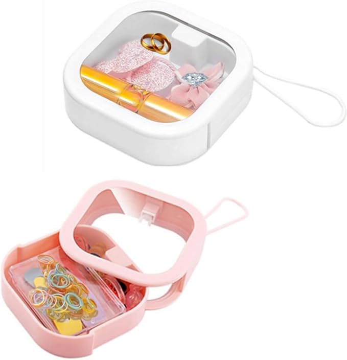2PCS Hair Tie Organizer Boxes Holder for Bathroom Desktop, Stackable Portable Scrunchies Accessory Tie Bobby Pin Storage Container for Small Items Cotton Swab Jewelry Dispenser (Pink White)