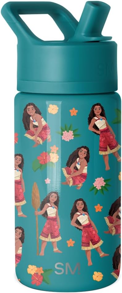 Simple Modern Kids Summit Water Bottle with Straw Lid | Disney Moana 14oz Stainless Steel Cup Insulated Tumbler for Girls, School | Moana Oceana