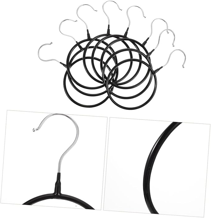 10pcs Large Black Plastic-Coated Iron Scarf Rings Scarf Rack Belt Hanger Organizer for Closet Storage and Wardrobe Accessory Organizer