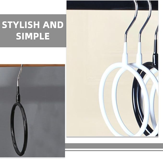 PRETYZOOM 8pcs Metal Scarf Hanger Organizer Rings with Plastic Coating, Black and White Small Size Hooks for Closet Scarf Storage, Space-Saving Accessory Organizer for Shawls, Neckties,