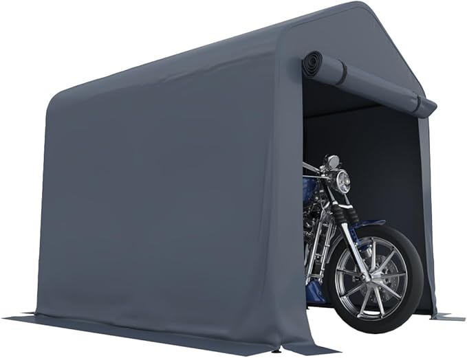 6x8 FT Outdoor Portable Storage Shelter Shed Replacement Canopy with Roll-Up Zipper Door, UV-Resistant Canopy Cover for Motorcycle, Bike, Lawn Mower, Tools, Gray (Tarp Cover Only - Frame Not Included)