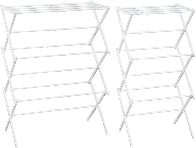 Foldable Drying Rack Clothing, 3-Tier Portable Clothes Drying Racks for Indoor & Outdoor, Anti-Rust Compact Laundry Rack Collapsible, White 29" D x 14" W x 41" H