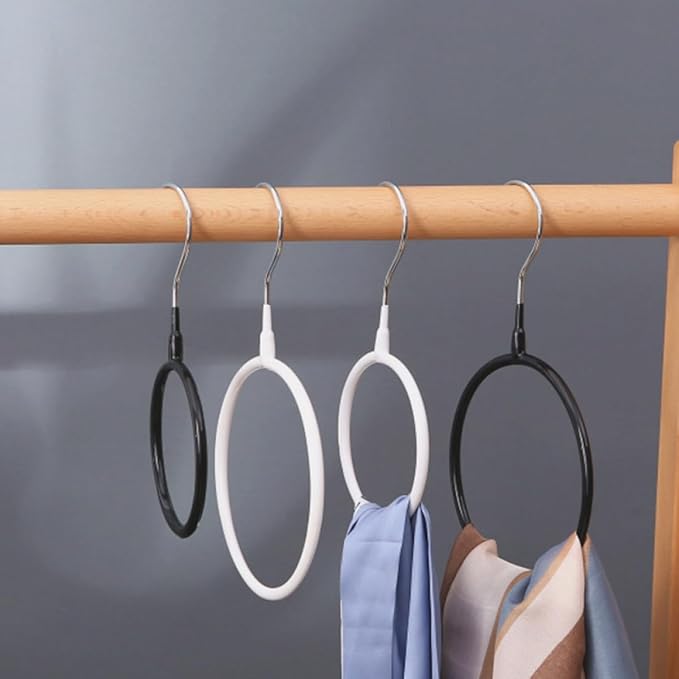 4pcs Metal Round Scarf Organizer Hangers with Plastic Coating, Tie and Belt Holder for Closet Storage, Small Size Black and White, Multipurpose Accessory Rack for Home and Bedroom