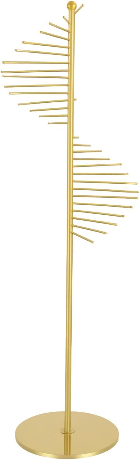 67" Freestanding Spiral Scarf Organizer - 30 Rods Metal Holder, Space Saving Hijab/Belt/Pants Rack for Closet, Clothing Store & Home
